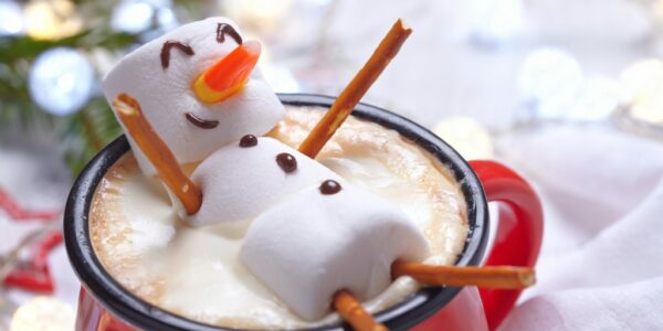 Red Mug Marshmallow Snowman Hot Chocolate