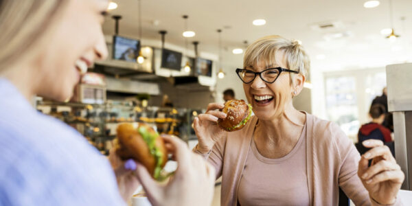 Sandwich and talk in restaurant Sandwich and talk in restaurant